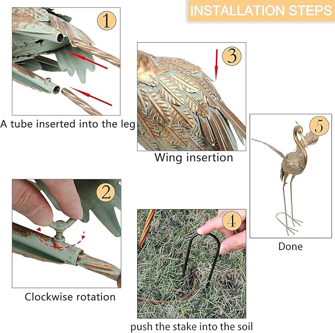 TERESA'S COLLECTIONS Yard Decorations Outdoor Garden Statues, Gold Metal Crane Yard Art, 33-39inch Lawn Ornaments for Backyard, Outside Porch, Patio, Wedding Decor, Set of 2, Christmas Decor