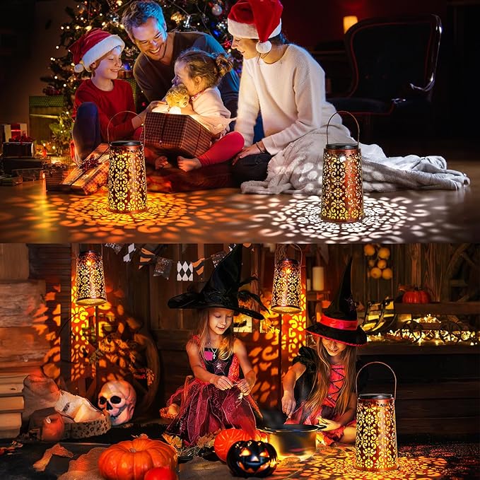 Solar Lanterns Outdoor Waterproof - 4 Pack Hanging Solar Lights Gifts for Women Mom Grandma Decorative Lantern for Patio Decor Garden Yard Backyard Porch Table Tree Lighting, Cool/Warm Light