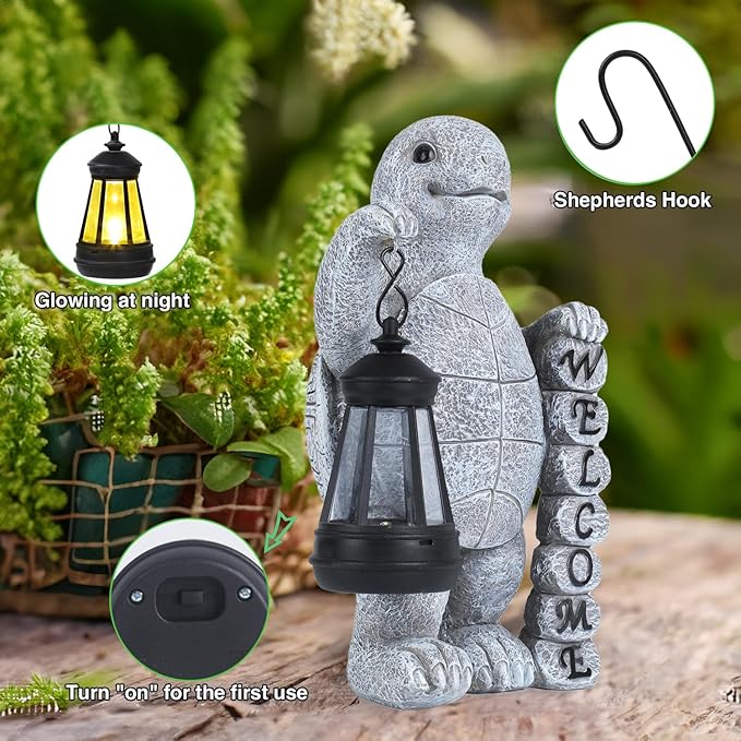 Turtle Solar Lights Outdoor Garden,Outdoor Solar Lights for Yard Decorations,Lantern Garden Decoration,Garden Decor,Turtle Garden Welcome Plaque Statue,-Unique Housewarming Gifts