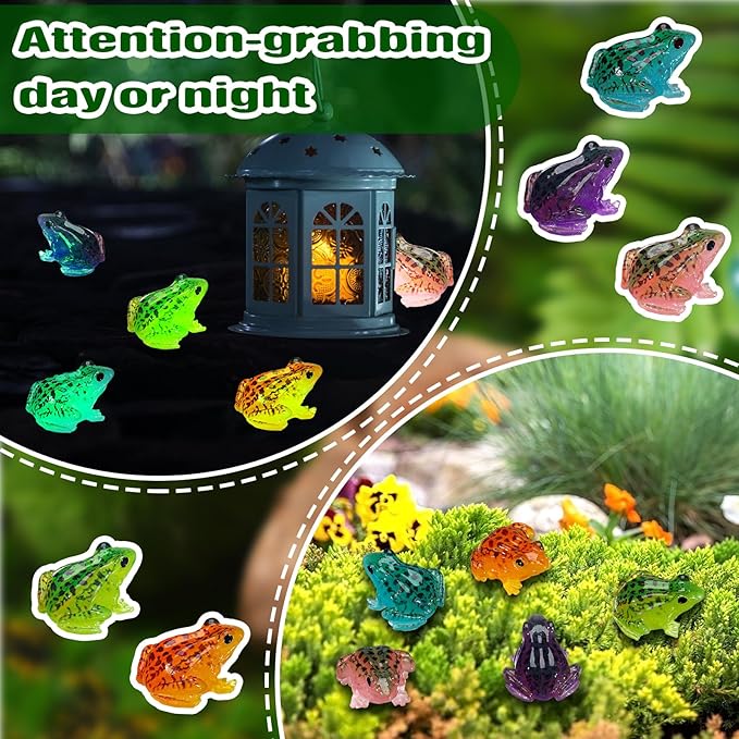 Barydat 40 Pcs Miniature Frog Figurines Luminous Mini Resin Frog Figures Model Garden Decor DIY Terrarium Craft Ornament Accessories for Moss Landscape Decoration (1.38 x 1.18 Inch)