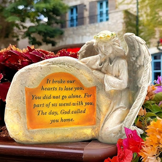 DKJOCKY Solar Angels for Cemetery, Angels Memorial Stone Gifts with Solar LED Light Garden Statues Grave Decorations for Cemetery, Sympathy Gifts for Loss of Loved One