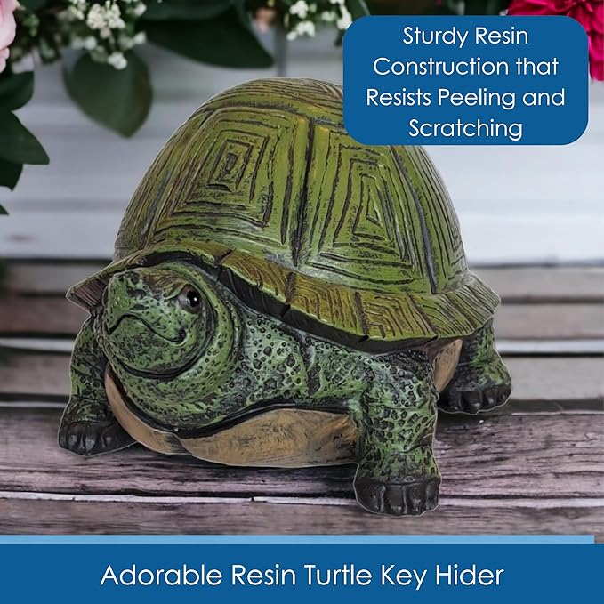 Stocky Turtle Garden and Patio Decor and Key Hider - Holds 2 Hidden Keys Outside, Secret Hidden Door Underneath