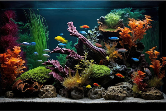 Aquarium Background Lush Aquatic Colorful Plants Terrarium Background Redwood Root Coral Reef Jungle Style Fish Tank Background Amazing Underwater View Aquarium Backdrop Wallpaper Poster Vinyl 30x12in