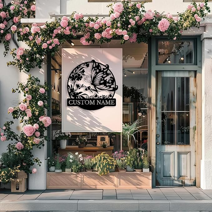 Custom Butterfly Metal Sign,Personalized Butterfly House Number Signs,Personalized Gardener Name Sign,Garden Patio Wall Decor (Style-3)