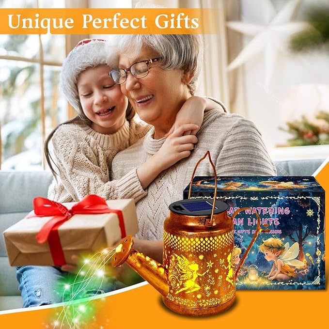 Solar Watering Can Lights, Fairy Hanging Lanterns Outdoor, Gardening Gifts for Mom Women Grandma Birthday, Waterproof Solar Lights Garden Decor for Outside Yard Art Patio Porch Lawn Backyard, 1 Pack