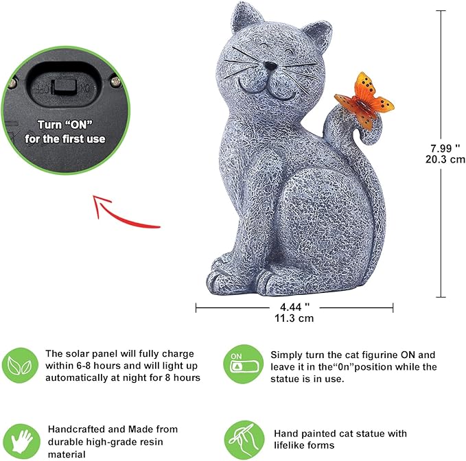Nacome Solar Cat Outdoor Statues for Garden: Outside Decor with Butterfly Clearance for Yard Art Lawn Ornaments Porch Patio Balcony Home House - Birthday Gifts for Grandma Mom Women