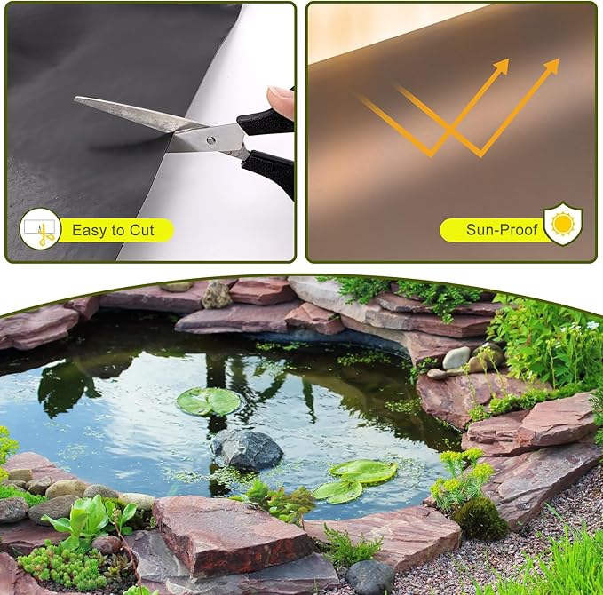 7 x 10 FT Pond Liner, 20 Mil Pond Liners for Outdoor Ponds, HDPE Pond Liner Easy Cutting Puncture Resistant, Pond Liners for Water Garden Fountain Waterfall, Koi Fish Aquaculture Pond