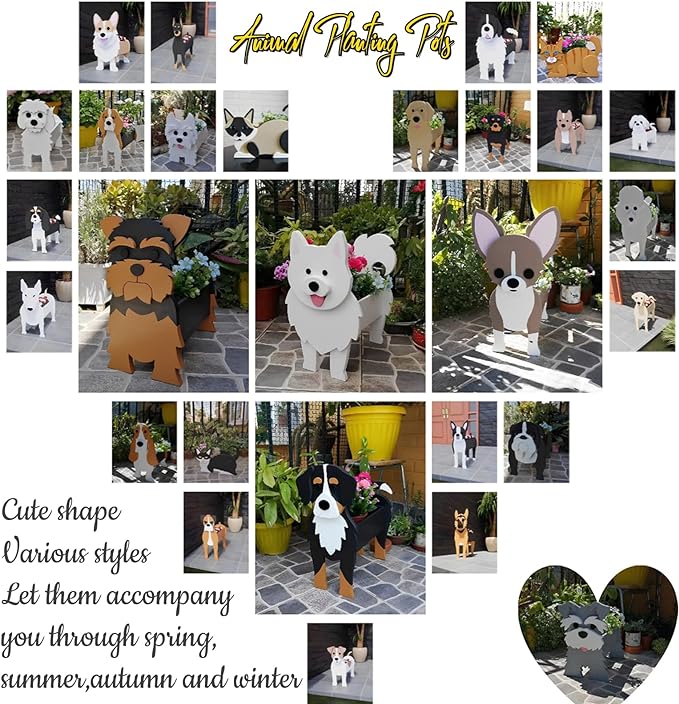 Corgi Dog Planter Plant Pots,Cute Garden Dog Flower Planter,Dog Planters Birthday Gifts for Women,Office,Indoor/Outdoor Decor（9.45 * 6.73 * 12.2in）