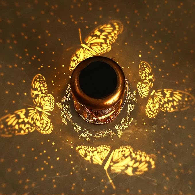 Solar Lanterns Outdoor Butterfly Hanging Lantern Lights, Gardening Gifts for Mom Women Grandma Solar Lights Waterproof LED Mode Change Metal Solar Garden Decor for Patio Yard Lawn Landscape Tabletop