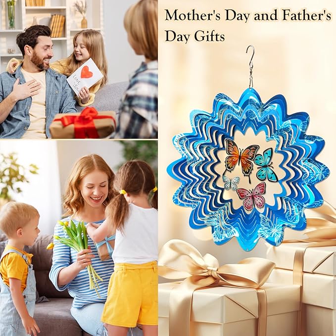 Butterfly Wind Spinner Outdoor, Wind Spinners for Yard and Garden, 3D Metal Butterfly Wind Catcher Decor Hanging Wind Sculpture Decoration, Butterfly Gift for Women Girl Mother Wife Grandma