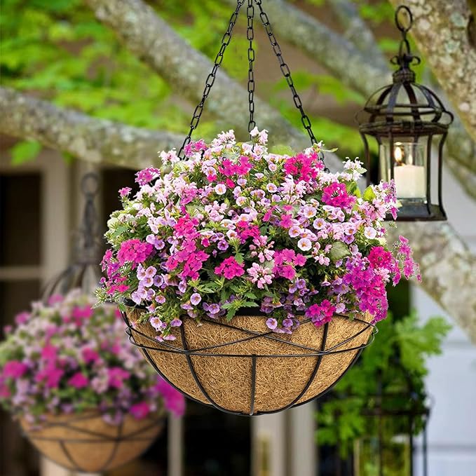4 Pack 18 Inch Hanging Planters for Outdoor Plants Extra Large Hanging Baskets Flower Pots with Natural Coconut Liner for Porch Balcony Garden Decor