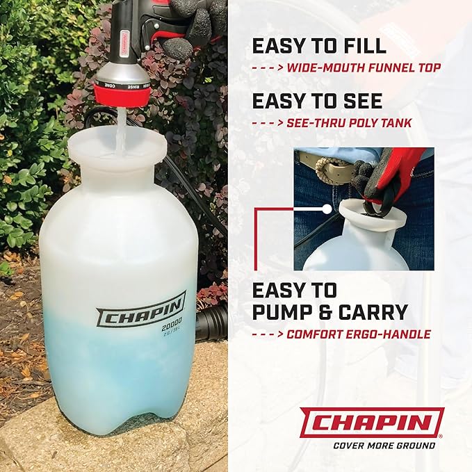 Chapin 20003 Made in USA 3 -Gallon Lawn and Garden Pump Pressured Sprayer, for Spraying Plants, Garden Watering, Lawns, Weeds and Pests, Translucent White