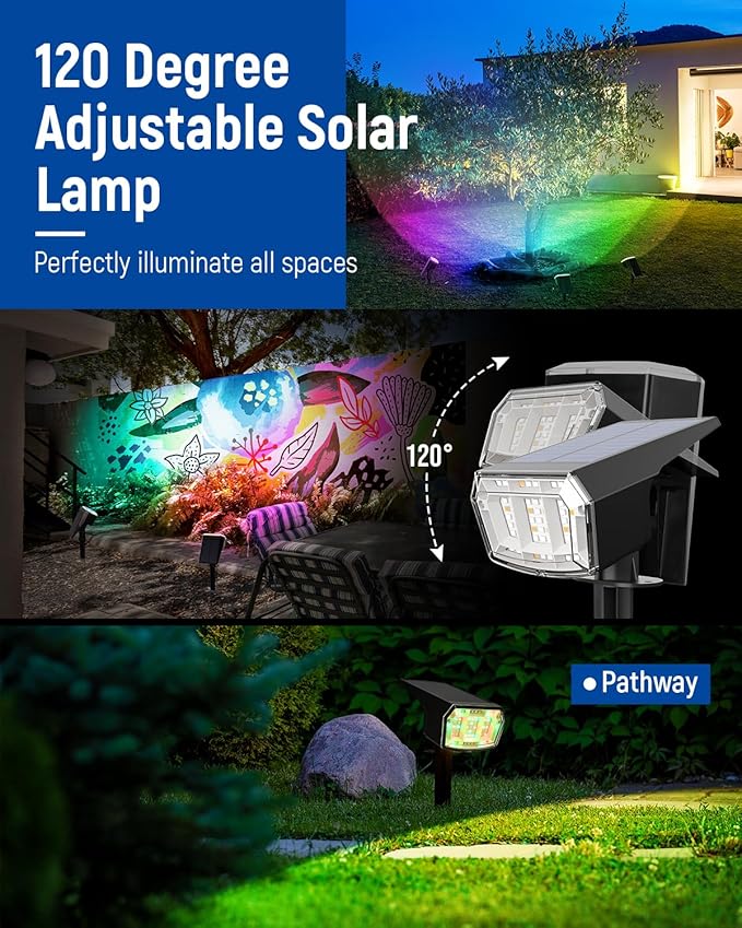 Color Changing Solar Spot Lights Outdoor, 9 Lighting Modes Colored Solar Lights Outdoor RGB, Color Solar Lights Waterproof IP65, Landscape Spotlights for Halloween Christmas Decorations