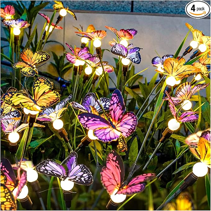 TONULAX Solar Garden Lights - Swaying Butterfly Light, Swaying in The Wind, Solar Outdoor Lights, Yard Patio Pathway Decoration, High Flexibility Iron Wire & Realistic Butterflies(4 Pack)