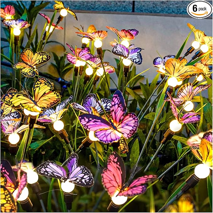 TONULAX Solar Garden Lights - Swaying Butterfly Light, Swaying in The Wind, Solar Outdoor Lights, Yard Patio Pathway Decoration, High Flexibility Iron Wire & Realistic Butterflies (6 Pack)