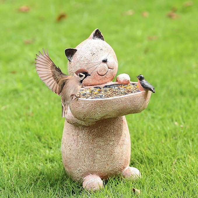 Cat Garden Statue Outdoor Decor Sculptures 12.3 Inch Height Figurine Gardening Lawn Ornament Gifts for Women