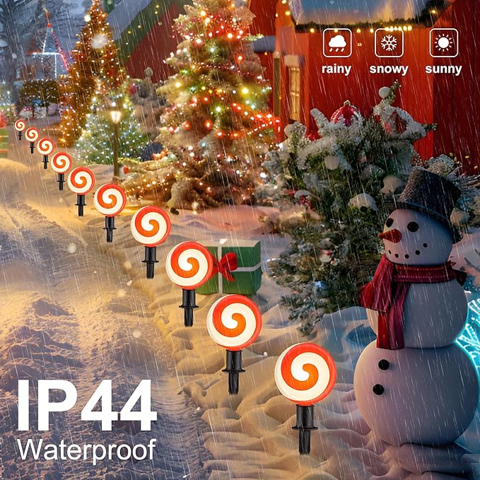 Ultimate Unicorn Christmas Decoration Lollipop Pathway Lights, Pathway Lights Decoration, Red Peppermint Lights Outdoor with Stakes, LED Lollipop Lights for Pathway Yard Sidewalk Garden Rooftop