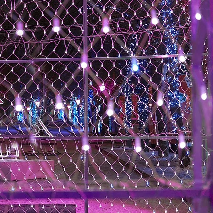 LJLNION Christmas Net Lights, 360 LED 12ft x 5ft Connectable Christmas Mesh Fairy String Lights,8 Modes Low Voltage Safe Adaptor for Xmas Trees, Bushes, Wedding, Outdoor Garden Decorations, Purple