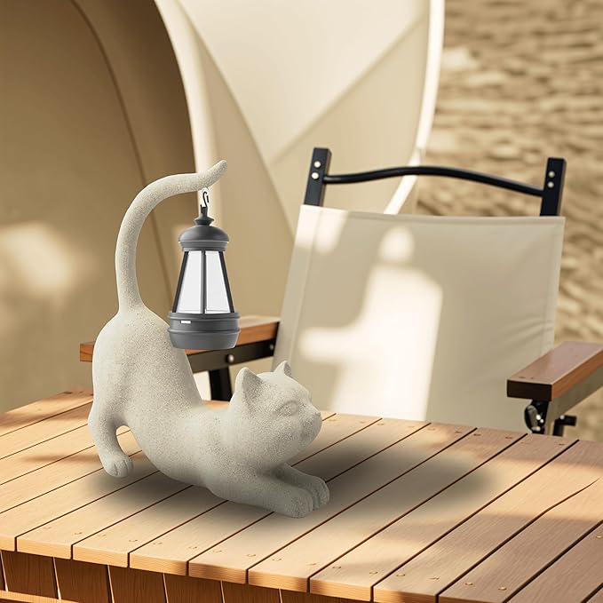 Solar Cat Garden Statue 10 Inch Porch Patio Decor for Outside Yard Decoration Outdoor Unique Housewarming Gardening Birthday Gifts for Cat Lovers Women Grandma