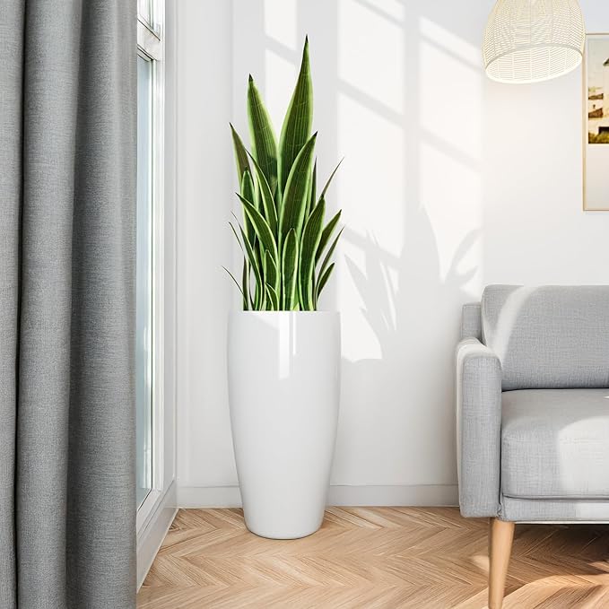 QCQHDU 24 inch Tall Planter for Indoor & Outdoor Plants, 2 Pack Sturdy Plant Flower Pots Modern Decor for Front Porch Patio Deck Living Room