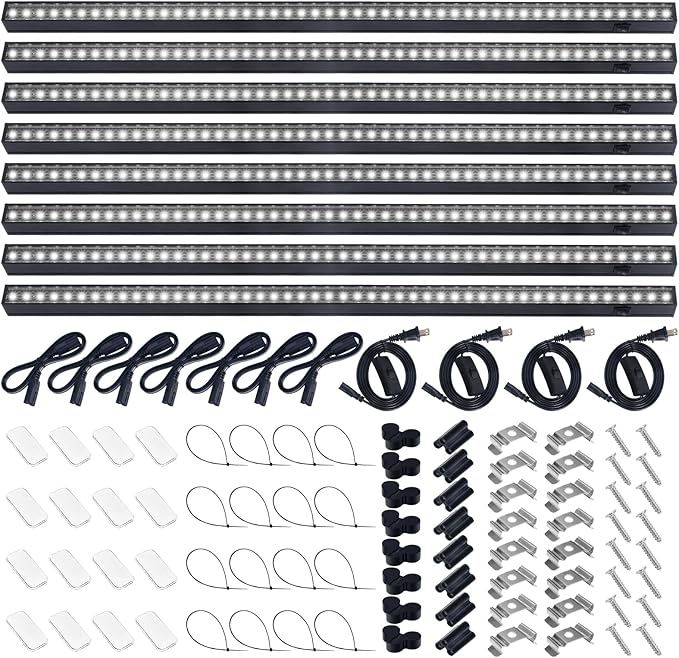 Barrina T5 Grow Lights for Indoor Plants, 2FT 80W(8 x 10W) Black Cover LED Plant Growing Lamp, Full Spectrum Grow Light Strip with Switch, Magnetic Installation, Plug and Play, 5000K, 8 Packs