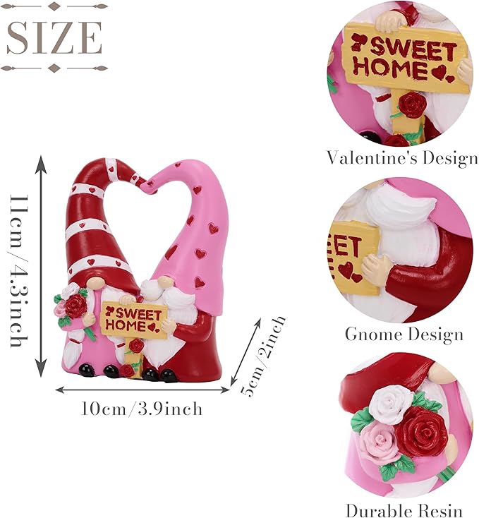 TERESA'S COLLECTIONS Garden Gnomes Outdoor Decor, Resin Heart-Shaped Pink Cute Gnome Couple Decorations for Home, Garden Decor Love Gifts for Women, 4.3"