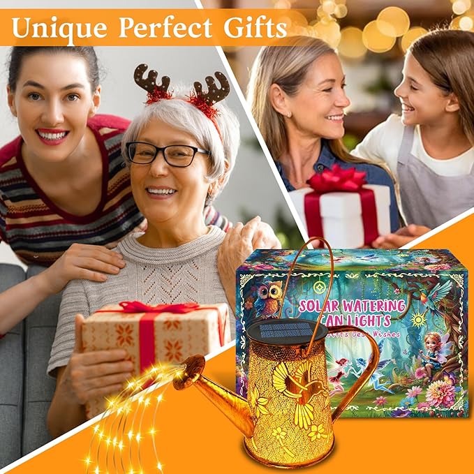 Solar Watering Can Lights,Hummingbird Mother's Day Gifts for Women Mom Grandma Birthday, Large Hanging Solar Lantern Waterproof Outdoor Garden Decorations for Yard Porch Landscape Patio Pathway