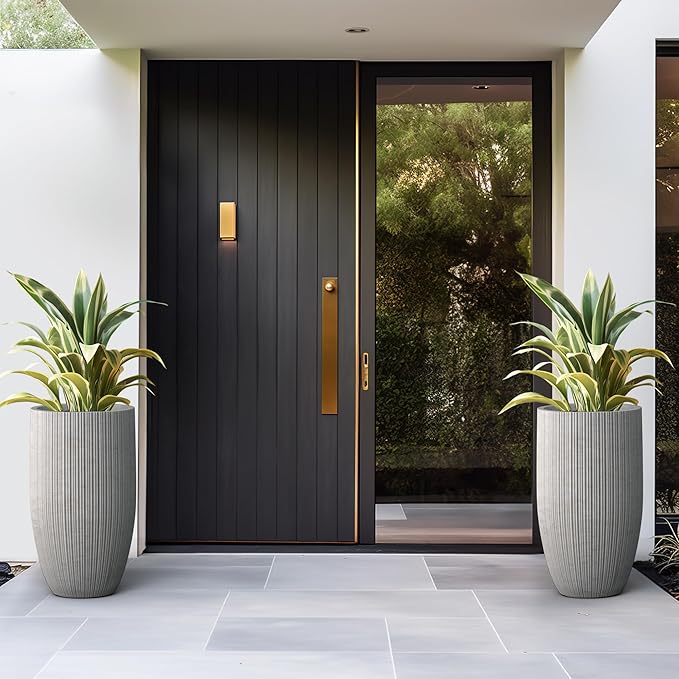 Kante 24 Inch Tall Round Concrete Planter, Large Indoor Outdoor Plant Pots with Drainage Hole and Rubber Plug, Modern Decorative Garden Pots for Home Patio Porch, Textured Natural Concrete