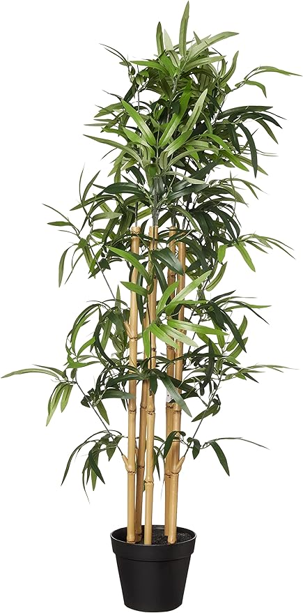 Amazon Basics Artificial Fake Bamboo Plant with Plastic Planter Pot, 39.4", Green