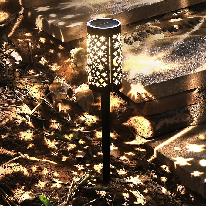 Solar Pathway Lights 6 Pack Star Moon Solar Lights Waterproof Garden Light for Yard Lawn Path Patio Outdoor Decor Gifts Warm White (Modern)