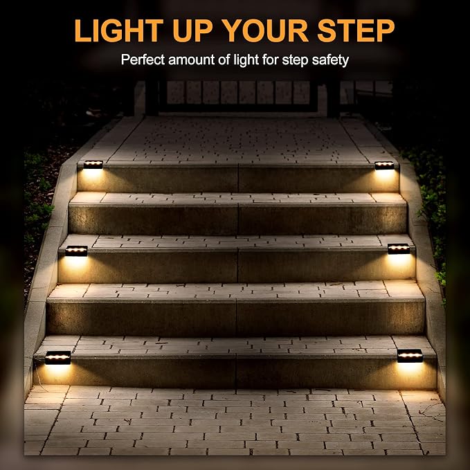 SOLPEX Solar Fence Lights, 6 LEDs Solar Lights Outdoor Waterproof Solar Powered for Deck, Stair, Front Porch, Balcony, Walkway, Garden, Yard, Patio, Pool Decor, IP65 Waterproof (16 Pack, Warm White)