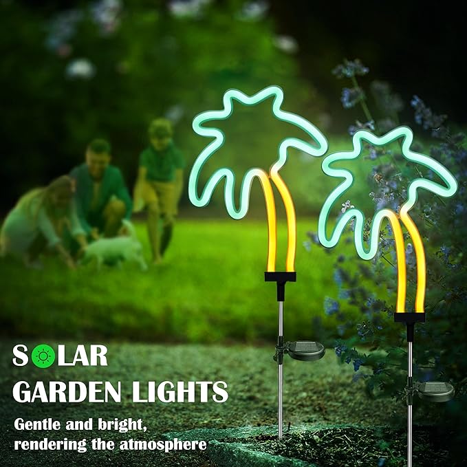 SunKite Solar Garden Lights - Coconut Solar Decorative Stake Lights Outdoor Waterproof Solar Neon Lights for Garden,Yard, Lawn, Pathway,Patio,Backyard,Pool,Hawaii Decor(2 Pack)