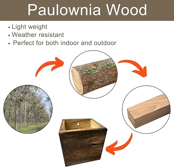 LaLaGreen Wood Planter Boxes for Plants (8 Pack, 4x4 Inch) Small Square Wall Mounted Planters for Indoor Plant, Herb Wooden Box Hanging Flower Pot Plant Holder Outdoor Fence Vertical Garden Home Decor