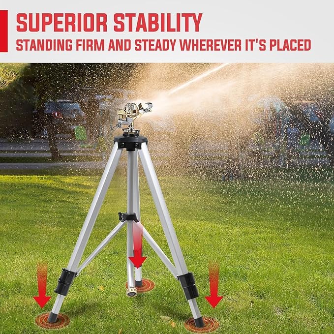 YAMATIC Impact Sprinkler on Tripod Base, 360 Degree Large Area, Heavy Duty Adjustable Pulsator Sprinkler for Lawn Yard and Grass, Spray up to 20-90ft (36inch) Brass Head, 2Pcs