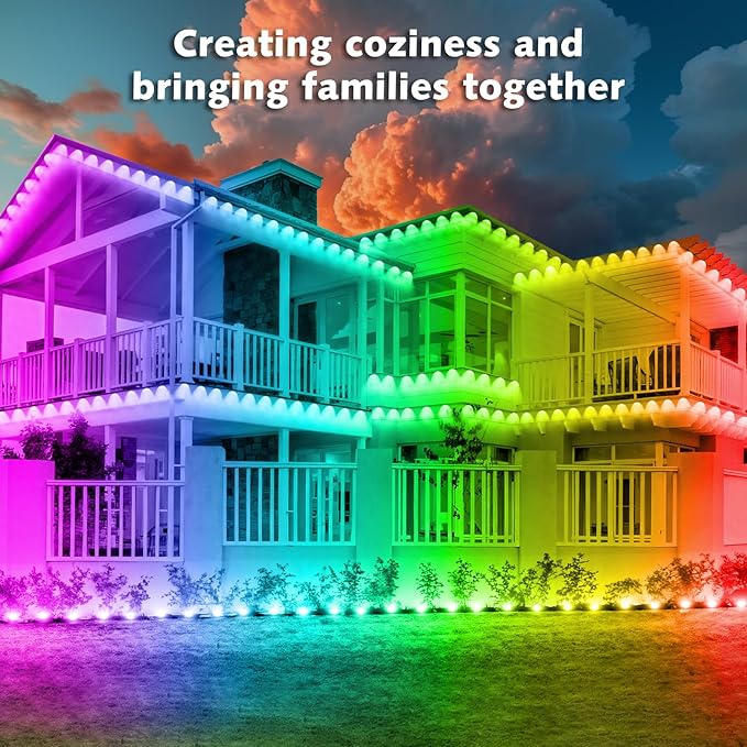 500FT Permanent Outdoor RGB Lights,IP67 Waterproof Smart LED Eaves Lights with App/Remote Control,for Christmas and All Holiday Decor,Daily and Accent Lighting,House Roof and Garden Lighting
