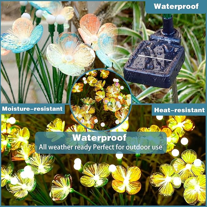 Solar Swaying Garden Lights – Upgraded Flower & Firefly Lights with Larger Solar Panel, Waterproof Outdoor Pathway & Flowerbed Light for Yard & Holiday Decor (2pack)