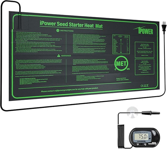 iPower 10" x 20" Durable Waterproof Seeding Heat Mat with Digital Thermometer for Providing Reliable Warmth for Indoor hydroponic Plant Germination