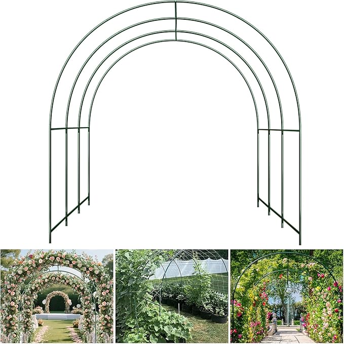 Large Garden Support Arch Frame for Climbing Plants, 9.85 x 7.05 x 7.22 ft Heavy Duty Plant Climbing Arbor Arch, Multi-Purpose Support Frame for Vines, Weddings & Backyard Decoration