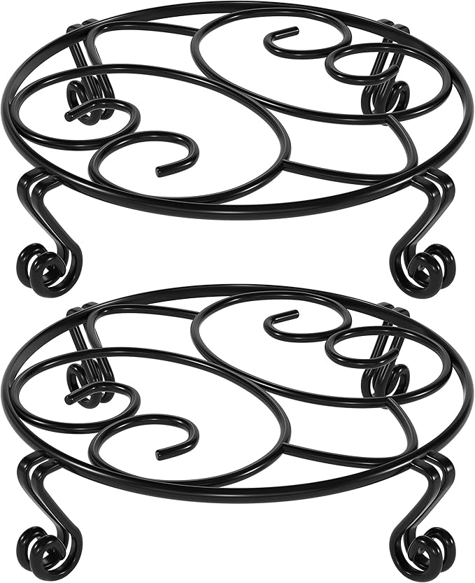 Yimobra 2 Pack Plant Stand for Flower Pot Heavy Duty Potted Holder Indoor Outdoor Metal Rustproof Iron Garden Container Round Supports Rack for Planter (10.2 Inches, Black)