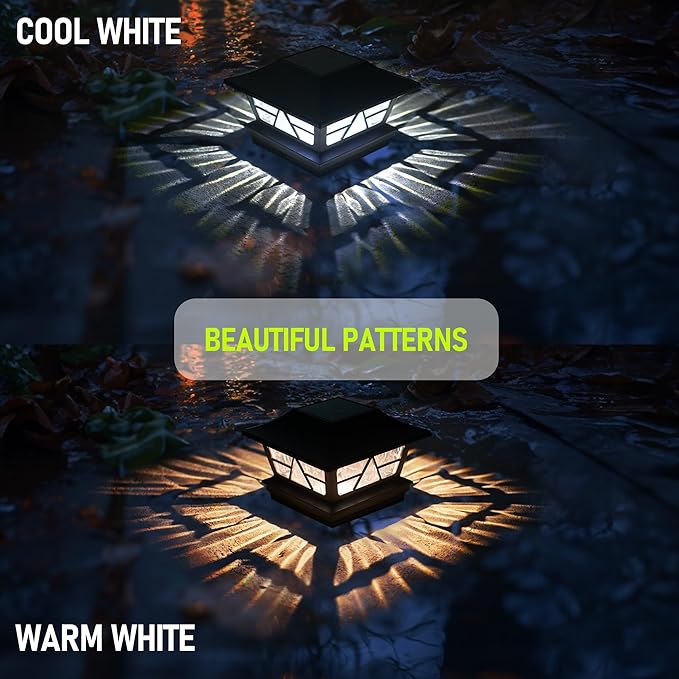 TW SHINE 4 Pack Solar Outdoor Fence Post Lights, 2 Modes Post Cap Lights Waterproof Color Changing Warm White/Cool White for Yard, Garden, Porch, Patio Decor, for 4x4 5x5 6x6 Wood Posts