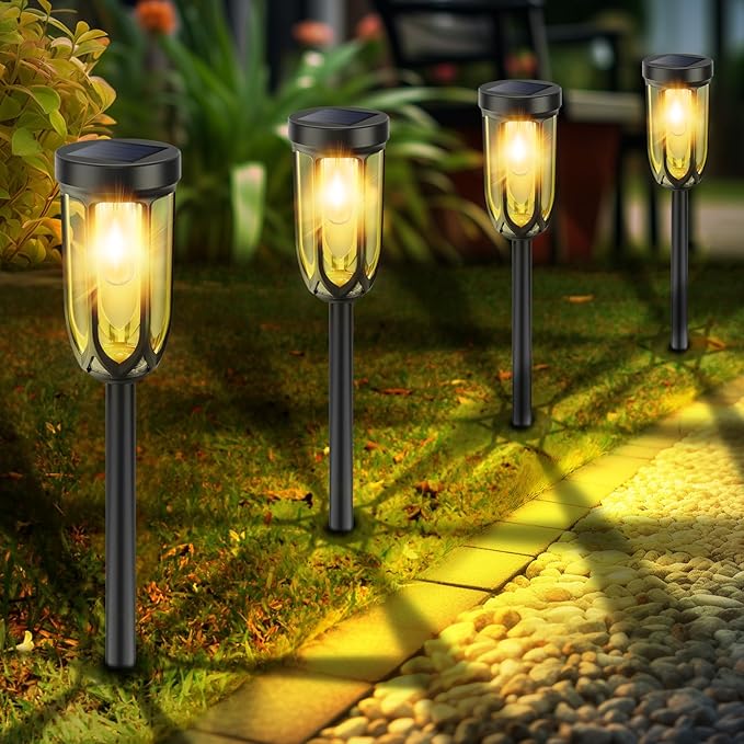 Solar Pathway Lights Outdoor, Bright Solar Lights Outdoor Waterproof IP65, Auto On/Off Driveway Patio Light, LED Solar Garden Lights Landscape Lighting for Walkway Lawn Yard (4 Pack)