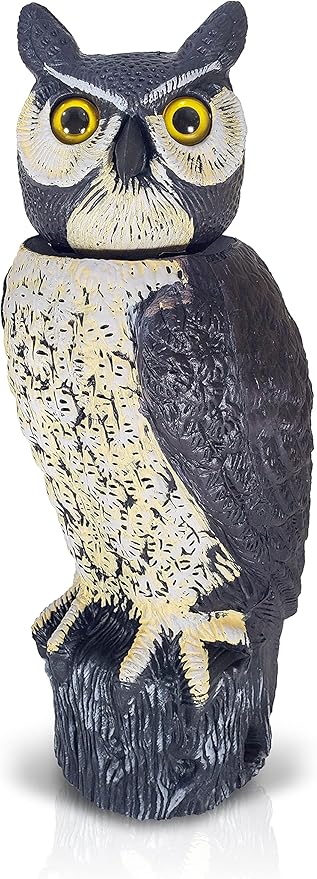 Dalen SOL-R Action Solar Fake Owl Decoy to Scare Birds Away from Gardens, Rooftops, and Patios - Safe and Humane, 18" 360º Rotating Head