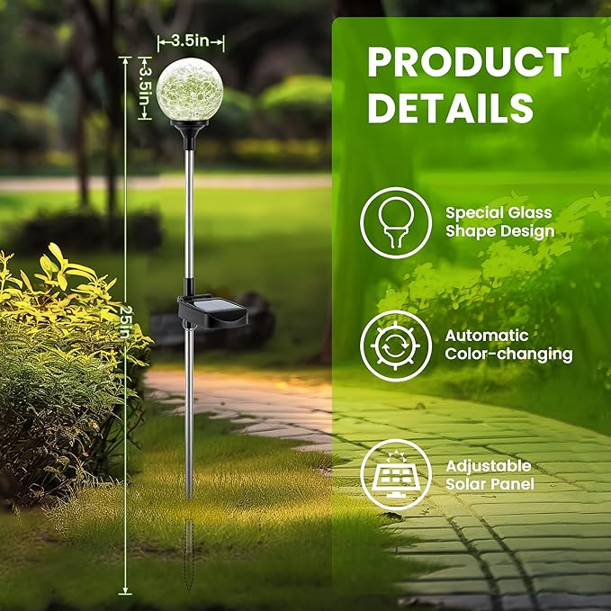 GIGALUMI Solar Garden Lights 3 Pack, Solar Powered Outdoor Lighting Multi-Colored Changing Garden Globes Waterproof Cracked Glass Ball with LED Lights Decor for Yard Patio Porch Balcony Landscape