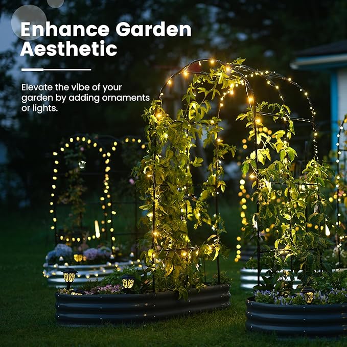 KING BIRD Raised Garden Bed with Arched Trellis Galvanized Planter Garden Box Outdoor for Gardening, Climbing Vegetables, Flowers 7.87x3.94x0.98 Ft, Dark Grey