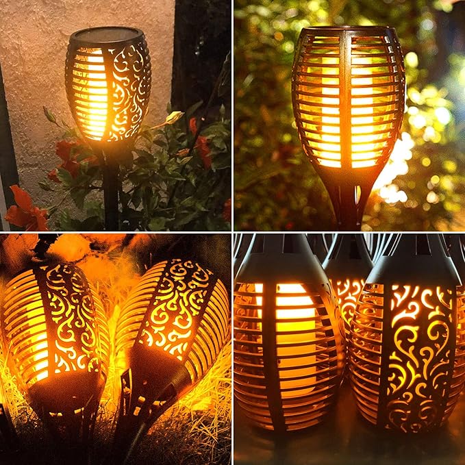 Large Solar Torch Light with Flickering Flame, Upgraded 3-in-1 Solar Fire Lights Outdoor Hanging Lanterns, Festival Decorations Solar Powered Tiki Torches for Garden, Pathway, Lawn, Yard