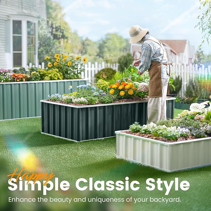 KING BIRD Galvanized Raised Garden Bed with 2 Installation Methods for DIY, 101" x 36" x 24" Heightened Planter Kit Box Outdoor for Deep-Rooted Vegetables, Flowers, Green