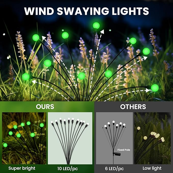 Solar Garden Lights,Solar Firefly Lights for Outdoor,Waterproof Garden Decor for Yard Patio Pathway Lawn, Green