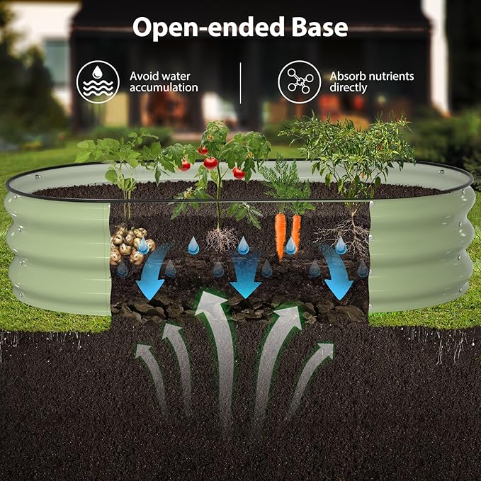 Raised Garden Bed Kit, 4x2x1 ft Galvanized Planter Box Outdoor with Safety Edging, Large Metal Raised Beds for Gardening Vegetables Flower Herb (Avocado Green)