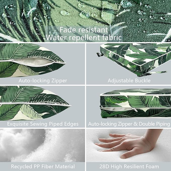 LVTXIII Outdoor Deep Seat Cushion 24"x24"x4" Patio Seat and Back Cushion Set Seasonal Chair Cushion for Dining Arm Chairs, Wicker Chairs and Garden Furniture Decoration, Swaying Palms Green
