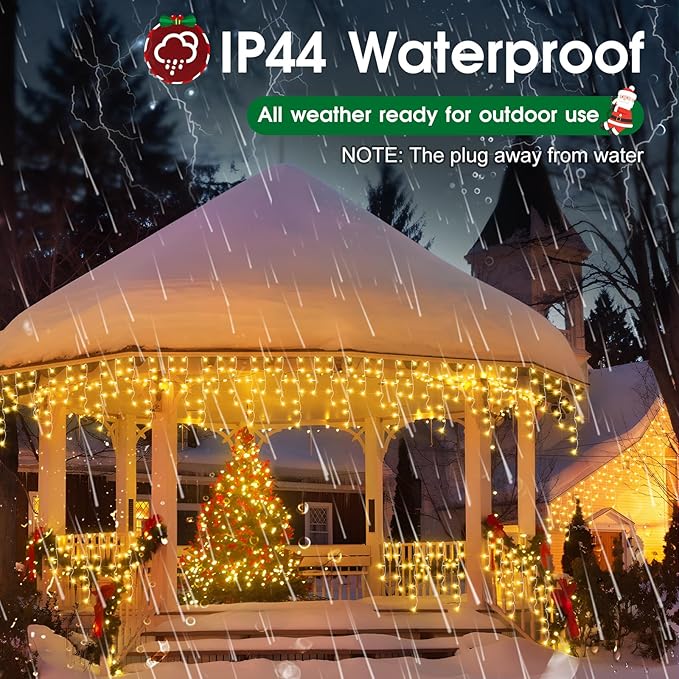 Hezbjiti 2Pack Total 800LED Ice Lights 32.8FT Christmas Lights String Lights Outdoor Decoration 8 Modes 75 Drops Fairy Lights for Eaves Party Yard Garden Xmas Decor